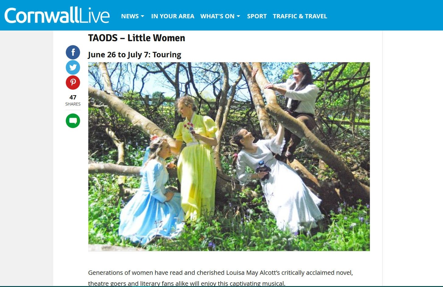 Little Women listing on the website page Cornwall Live