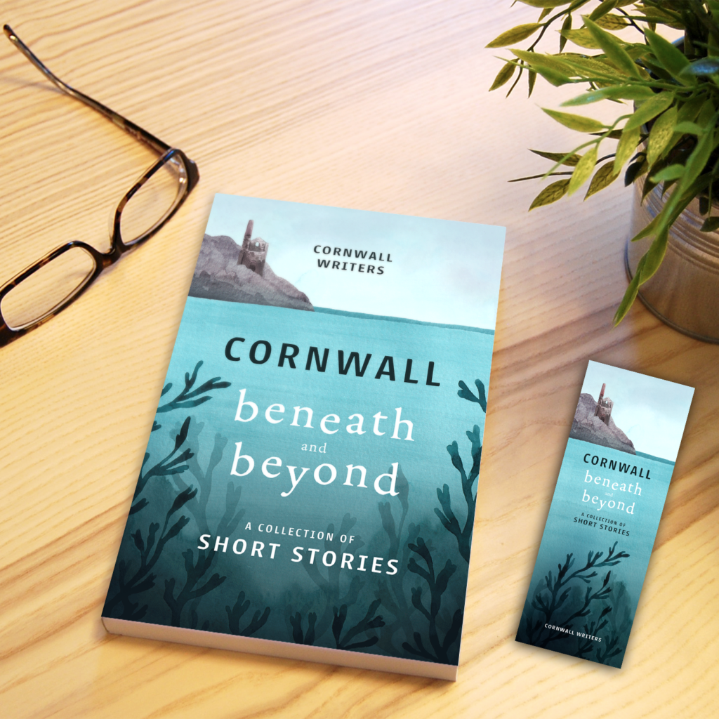 Cornwall Beneath and Beyond book and bookmark next to a pair of glasses