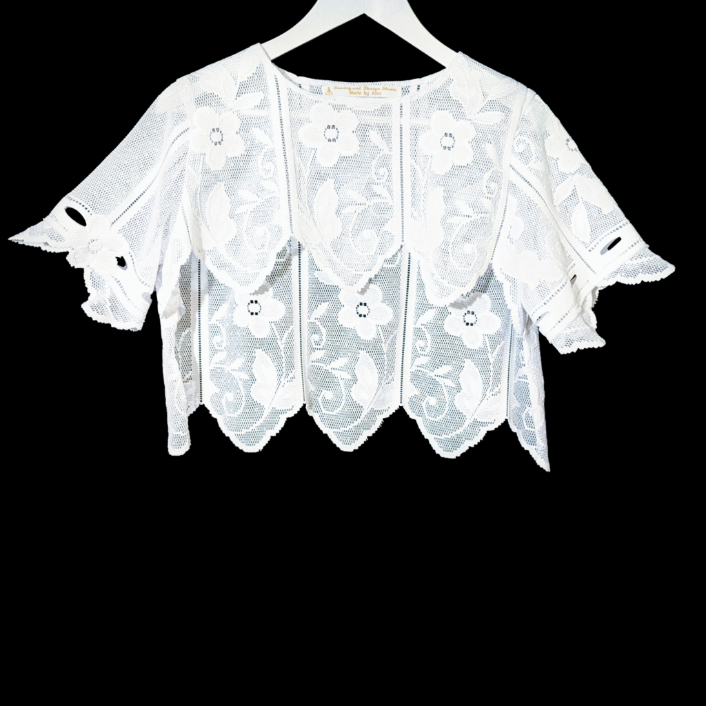 Lace panel flower embroidered bridal bolero wedding jacket size 12/14 front